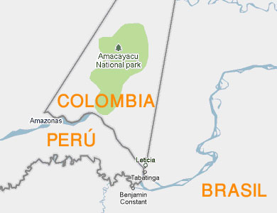 Mapa de la Triple Frontera en el Amazonas